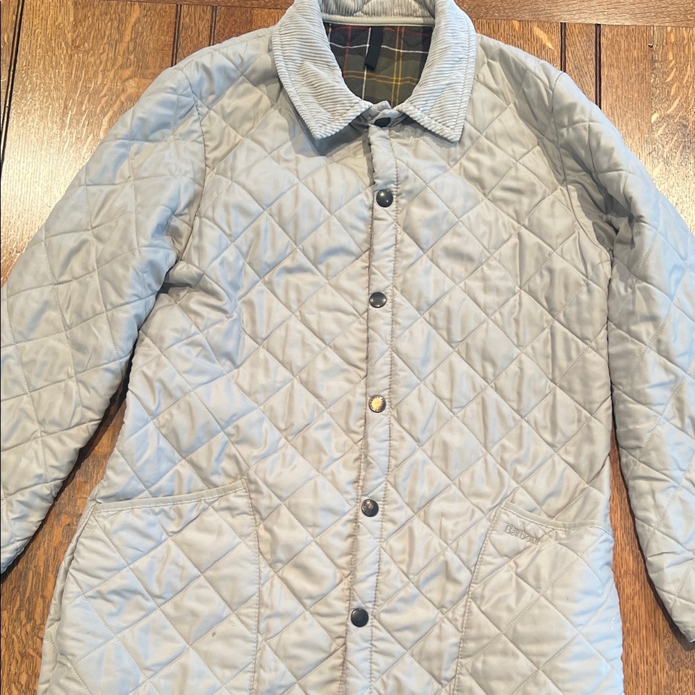 Vintage Barbour Quilted Beige Jacket with Corduroy Collar